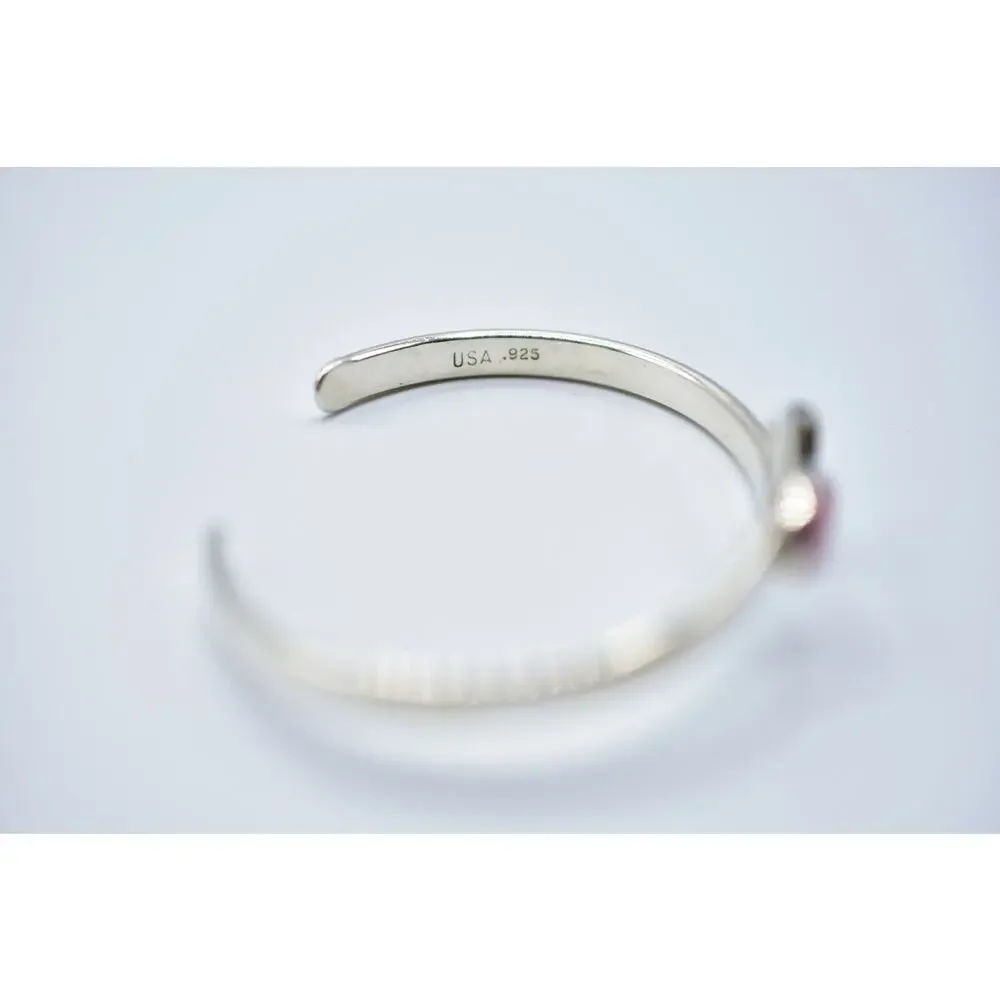 Vintage USA 925 Sterling Silver Signed Cuff Bracelet Pink Stone 16.75 Chic Bin7
